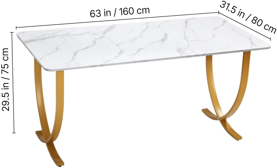 VEVOR Vadovo stalas, 160x80 cm, balta ir aukso
