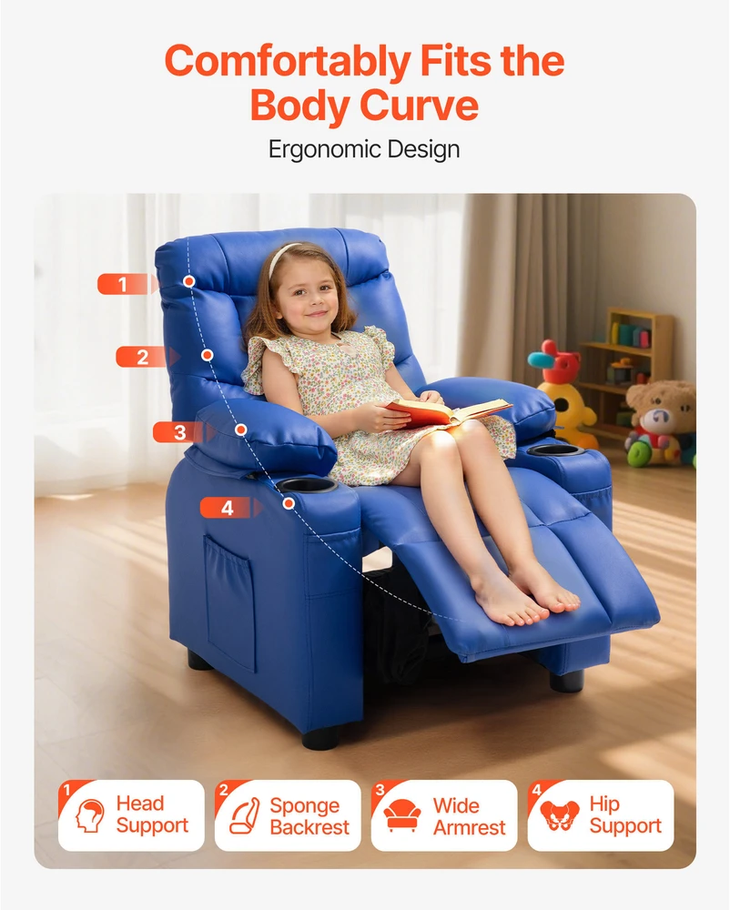 Fotelis VEVOR Vaikiška recliner sofa su puodelių laikikliais