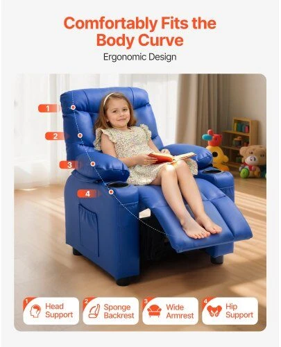 Fotelis VEVOR Vaikiška recliner sofa su puodelių laikikliais