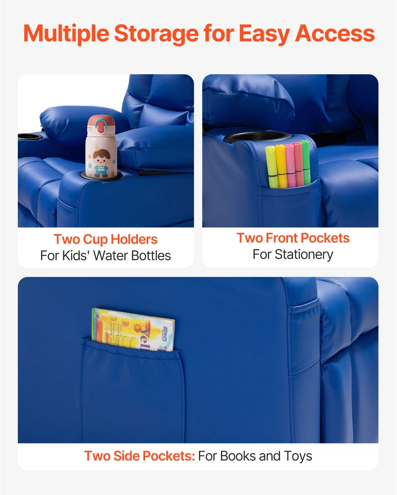 Fotelis VEVOR Vaikiška recliner sofa su puodelių laikikliais
