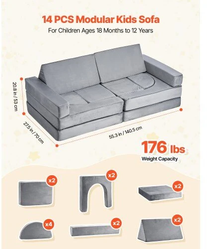 VEVOR Vaikiška modulinė sofa su atlošais
