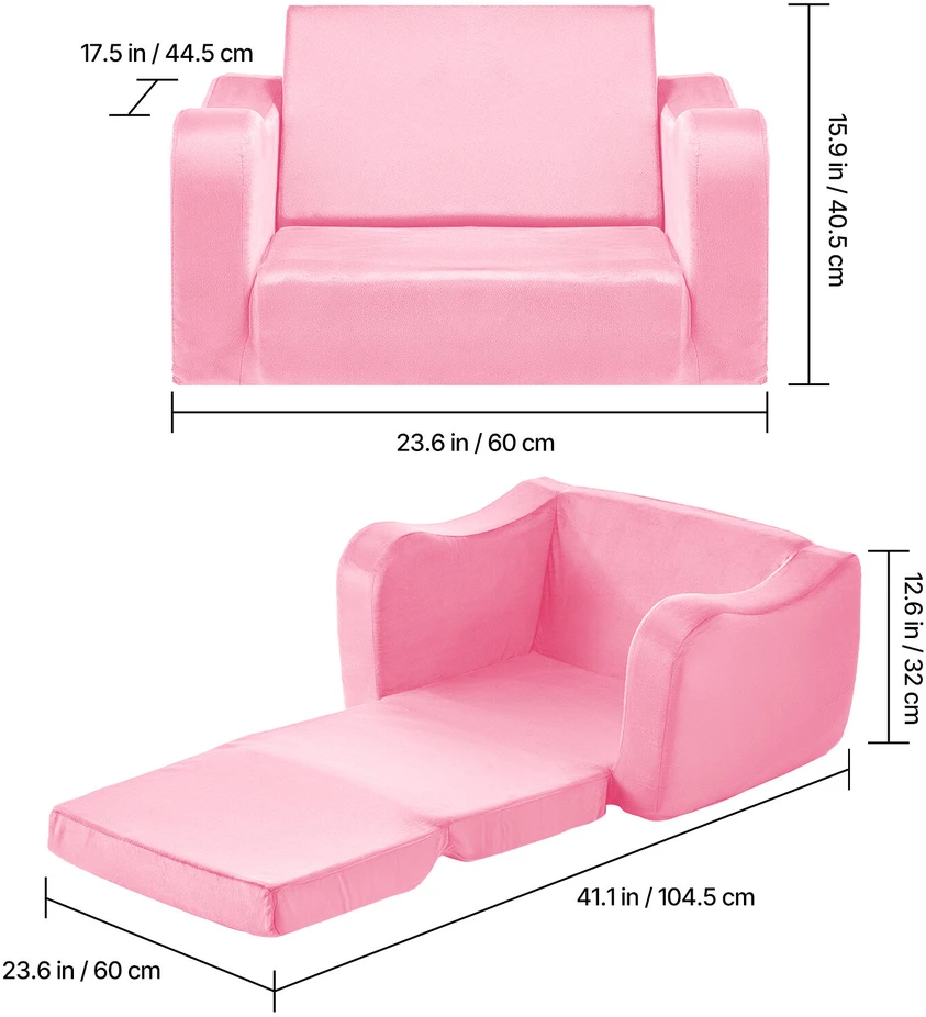 VEVOR Sulankstoma vaikiška sofa 2-in-1, rožinė