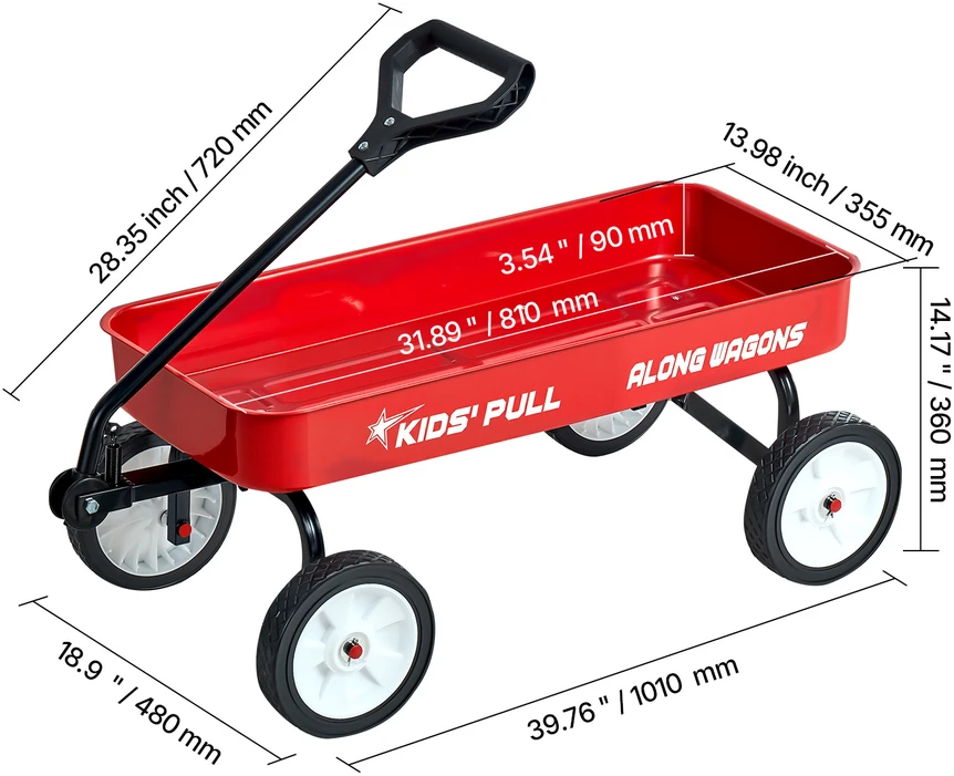 VEVOR Vaikų vežimėlis su rankena 101 cm, raudonas