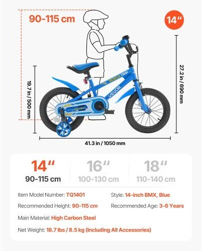 VEVOR Vaikiškas 35,56 cm BMX dviratis 3-6 metų vaikams
