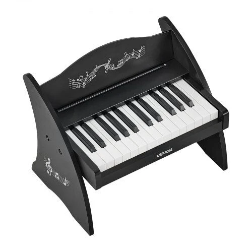 VEVOR Vaikiškas medinis skaitmeninis pianinas su 25 klavišais, dvigubo maitinimo nešiojamas muzikinis žaislas, reguliuojamo garsumo lavinamasis instrumentas, juoda vaikiška pianino klaviatūra