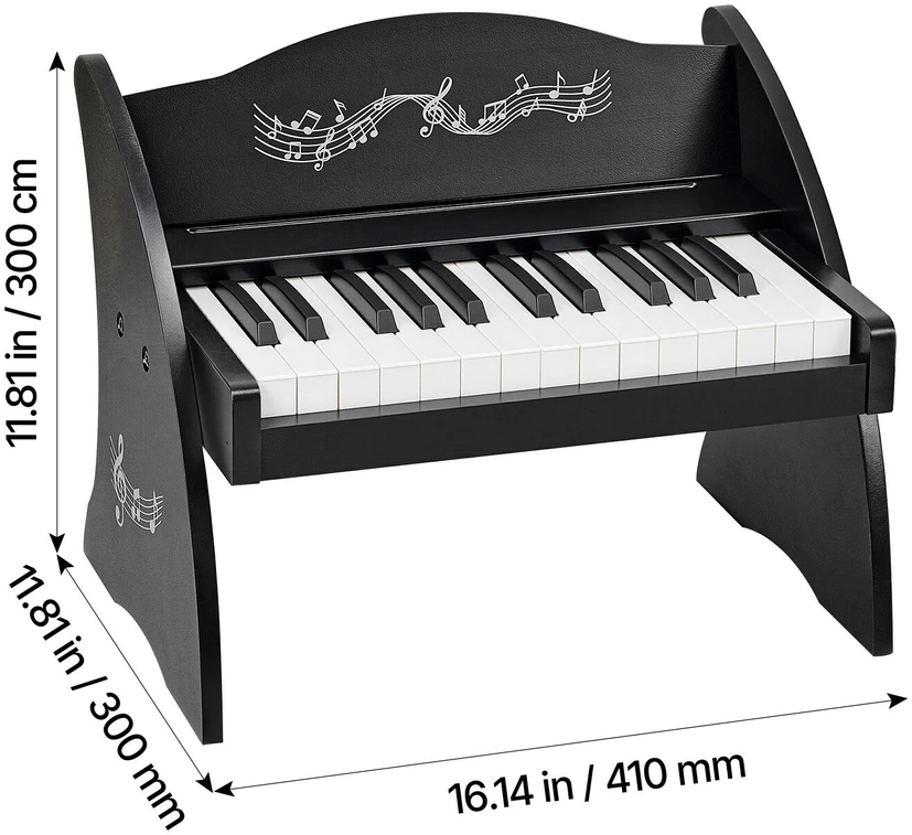 VEVOR Vaikiškas medinis skaitmeninis pianinas su 25 klavišais, dvigubo maitinimo nešiojamas muzikinis žaislas, reguliuojamo garsumo lavinamasis instrumentas, juoda vaikiška pianino klaviatūra