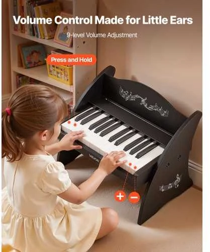 Vevor Medinis skaitmeninis pianinas vaikams, 25 klavišai, juodas