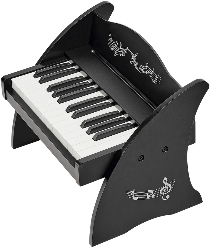 VEVOR Vaikiškas medinis skaitmeninis pianinas su 25 klavišais, dvigubo maitinimo nešiojamas muzikinis žaislas, reguliuojamo garsumo lavinamasis instrumentas, juoda vaikiška pianino klaviatūra
