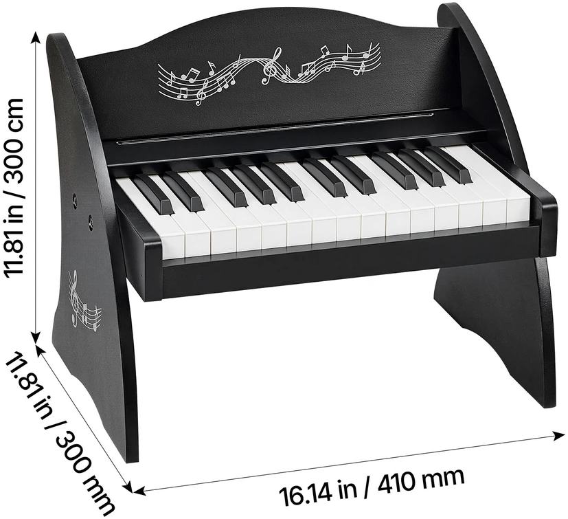VEVOR Vaikiškas medinis skaitmeninis pianinas su 25 klavišais, dvigubo maitinimo nešiojamas muzikinis žaislas, reguliuojamo garsumo lavinamasis instrumentas, juoda vaikiška pianino klaviatūra