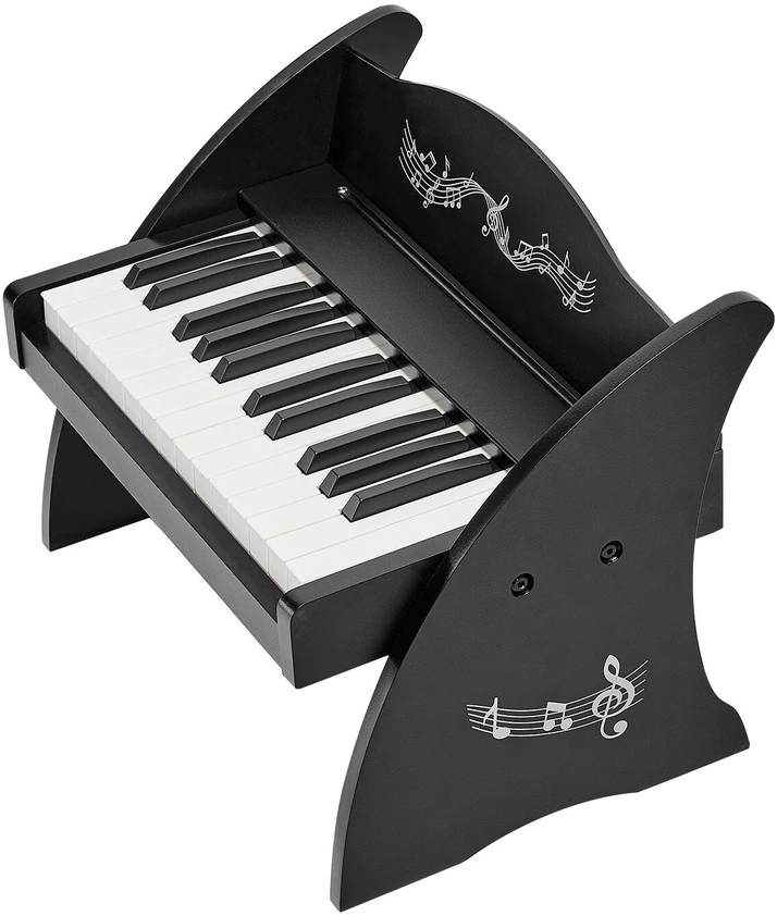 VEVOR Vaikiškas medinis skaitmeninis pianinas su 25 klavišais, dvigubo maitinimo nešiojamas muzikinis žaislas, reguliuojamo garsumo lavinamasis instrumentas, juoda vaikiška pianino klaviatūra