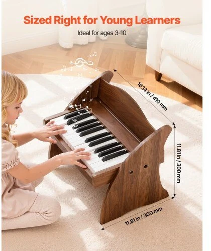 VEVOR Vaikiška medinė pianino klaviatūra, edukacinis muzikinis žaislas, 25 klavišai riešutmedžio, vaikiškas medinis pianinas, mini skaitmeninis pianinas vaikams