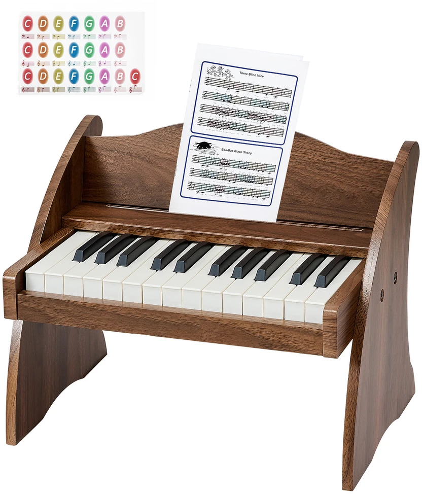 VEVOR Vaikiška medinė pianino klaviatūra, edukacinis muzikinis žaislas, 25 klavišai riešutmedžio, vaikiškas medinis pianinas, mini skaitmeninis pianinas vaikams