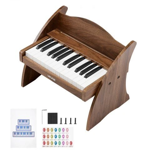 VEVOR Vaikiška medinė pianino klaviatūra, edukacinis muzikinis žaislas, 25 klavišai riešutmedžio, vaikiškas medinis pianinas, mini skaitmeninis pianinas vaikams