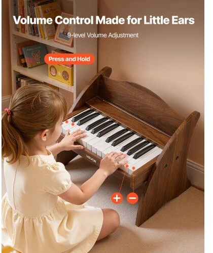 VEVOR Vaikiška medinė pianino klaviatūra, edukacinis muzikinis žaislas, 25 klavišai riešutmedžio, vaikiškas medinis pianinas, mini skaitmeninis pianinas vaikams