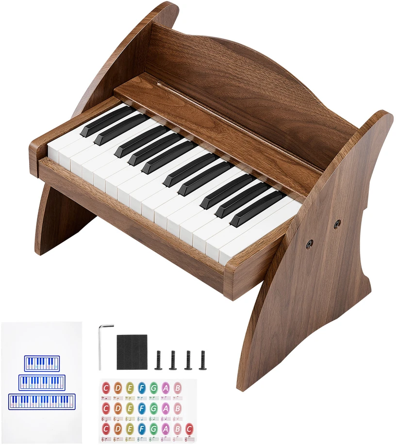 VEVOR Vaikiška medinė pianino klaviatūra, edukacinis muzikinis žaislas, 25 klavišai riešutmedžio, vaikiškas medinis pianinas, mini skaitmeninis pianinas vaikams