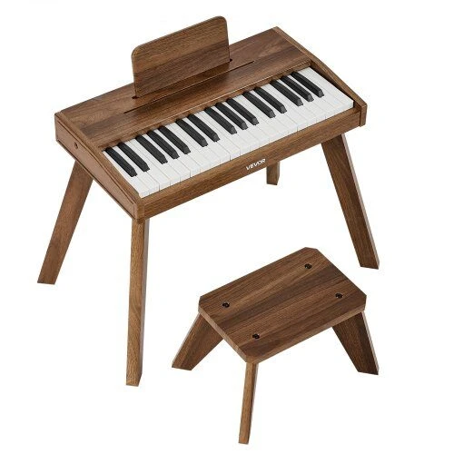 VEVOR Vaikiškas medinis skaitmeninis pianinas edukacinis muzikos instrumentas, 37 klavišų nešiojama klaviatūra su garso valdymu, riešutmedžio apdaila, dvigubos maitinimo parinktys