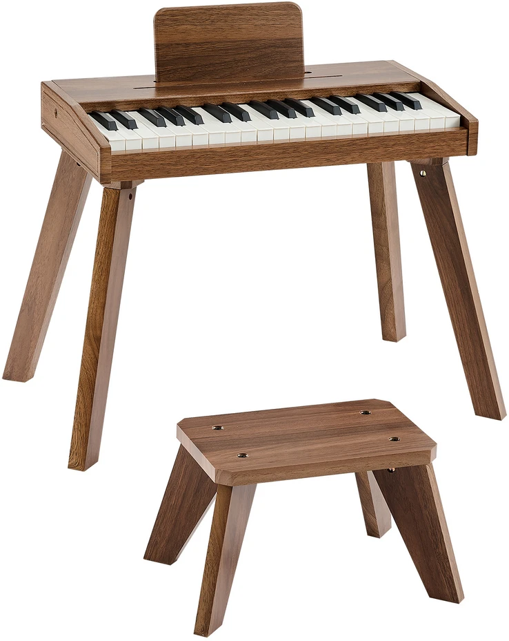 VEVOR Vaikiškas medinis skaitmeninis pianinas edukacinis muzikos instrumentas, 37 klavišų nešiojama klaviatūra su garso valdymu, riešutmedžio apdaila, dvigubos maitinimo parinktys