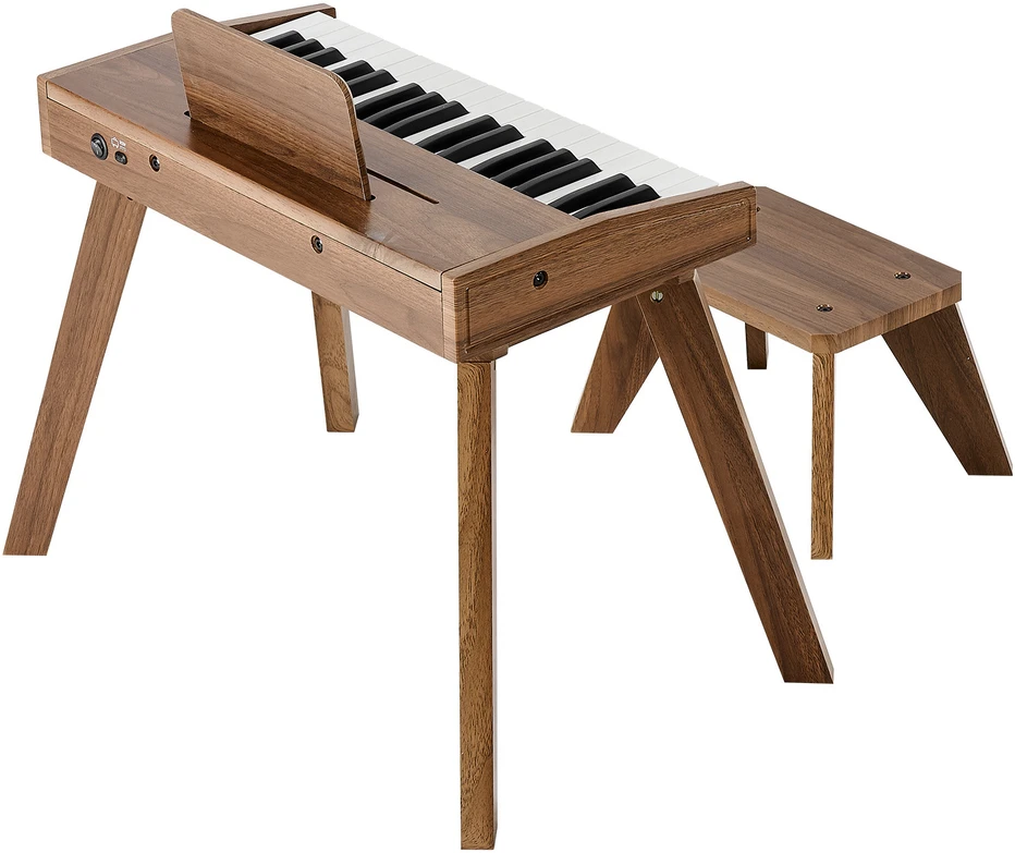 VEVOR Vaikiškas medinis skaitmeninis pianinas edukacinis muzikos instrumentas, 37 klavišų nešiojama klaviatūra su garso valdymu, riešutmedžio apdaila, dvigubos maitinimo parinktys