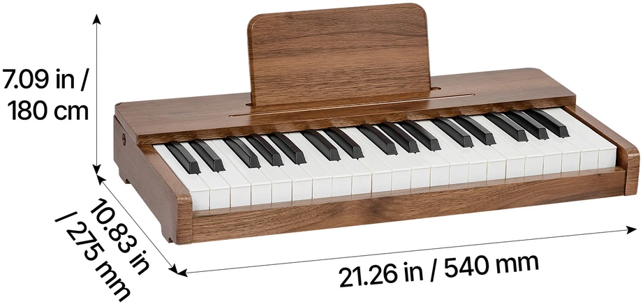 VEVOR Vaikiška pianino klaviatūra, medinis 37 klavišų skaitmeninis pianinas mažiems vaikams, reguliuojamas garsumas, dvigubas maitinimas, riešutmedžio apdaila