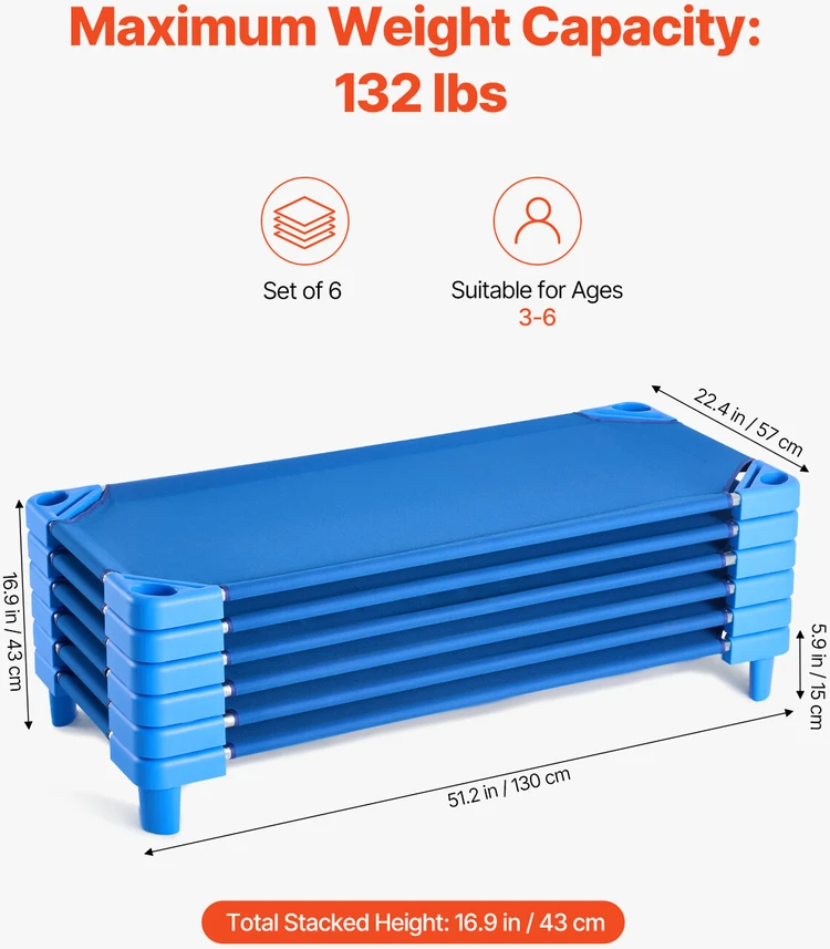 VEVOR Sudedamas vaikų lovelis 130 x 57 cm, mėlyna (6 vnt.)