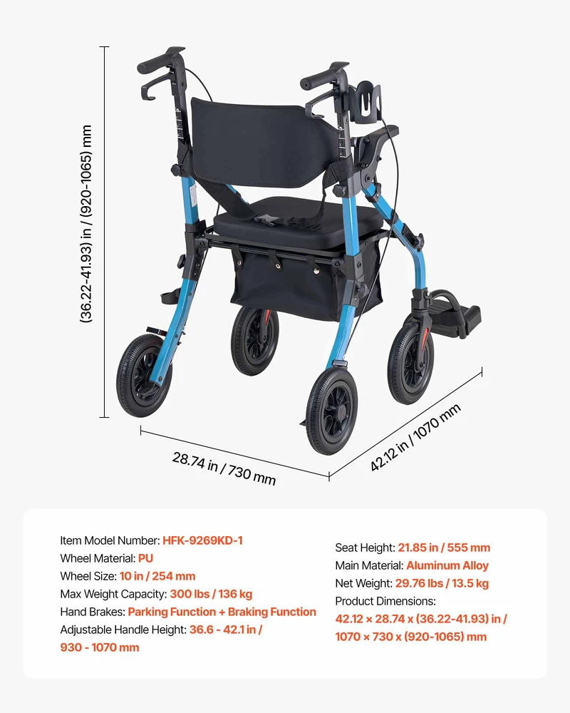 VEVOR 2-in-1 vaikštynė ir transporto kėdė senjorams