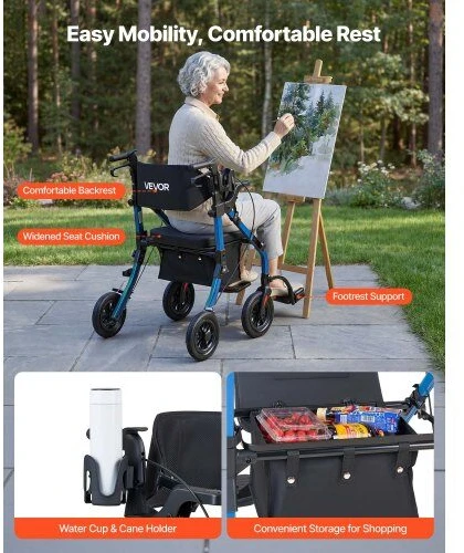 VEVOR 2-in-1 vaikštynė ir transporto kėdė senjorams