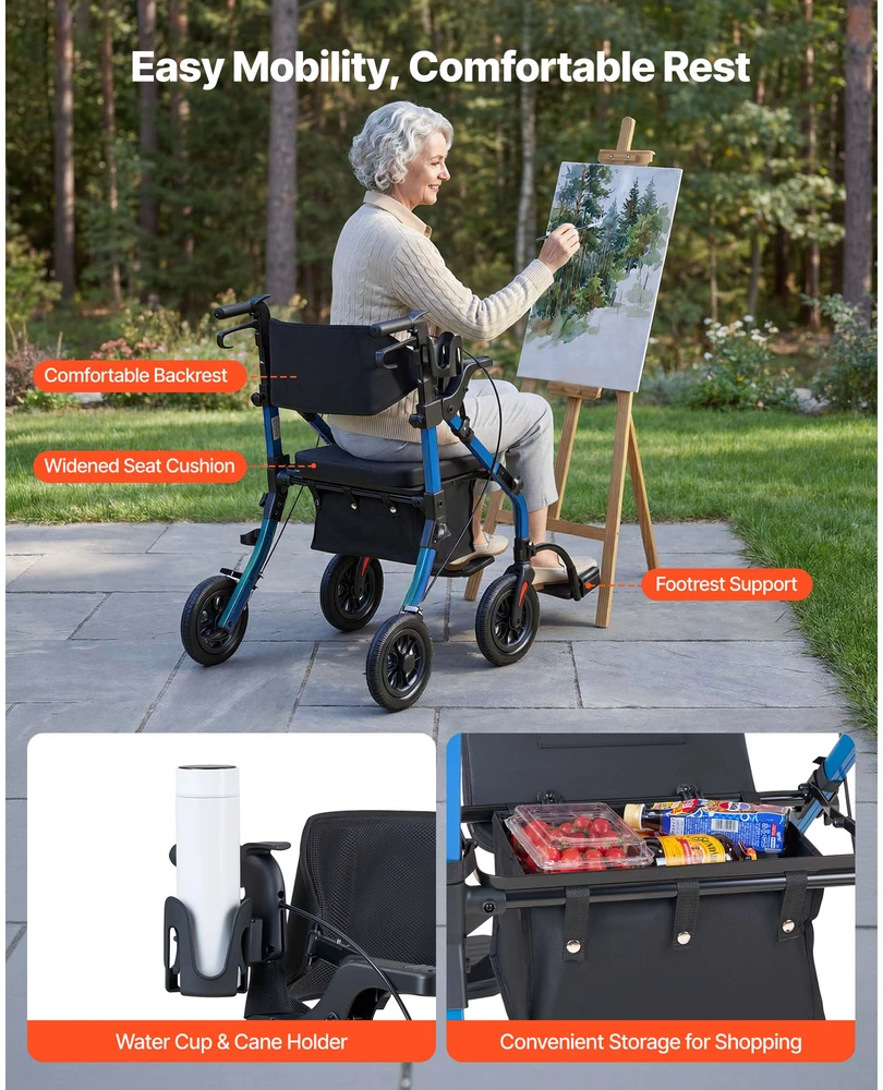 VEVOR 2-in-1 vaikštynė ir transporto kėdė senjorams