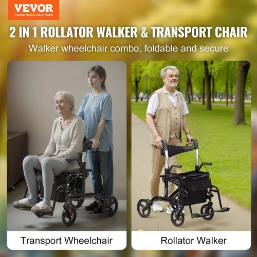 VEVOR 2 viename vaikštynė ir transporto kėdė pagyvenusiems