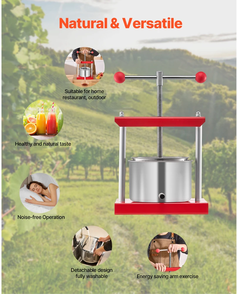 Sulčiaspaudė VEVOR Rankinis vaisių vyno spaustuvas 3 l