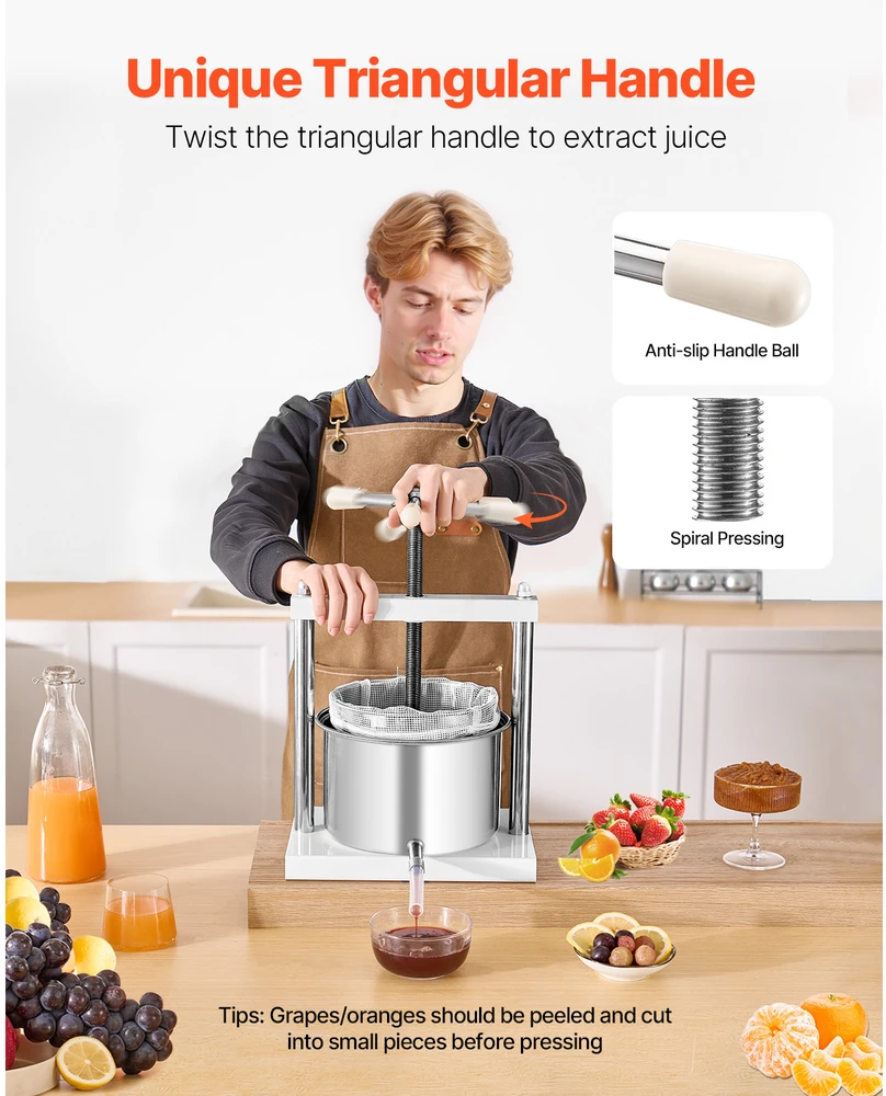 Sulčiaspaudė VEVOR rankų darbo vaisių vyno spaustuvas, 5 l