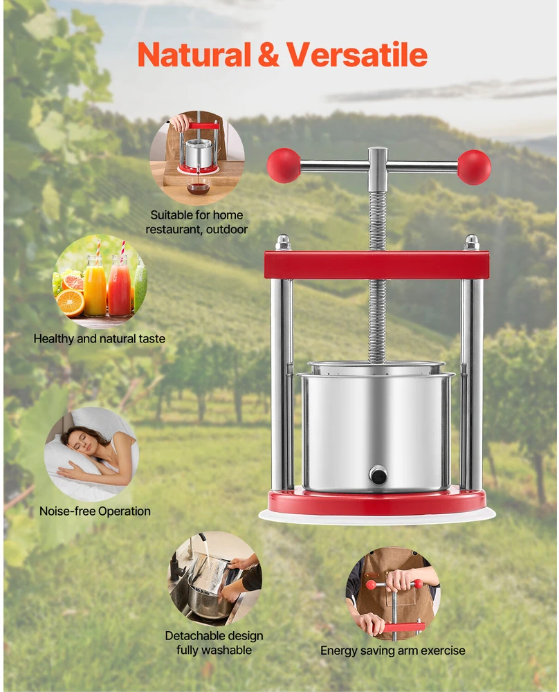 Sulčiaspaudė VEVOR Rankinė vaisių vyno spaudyklė 1.65L