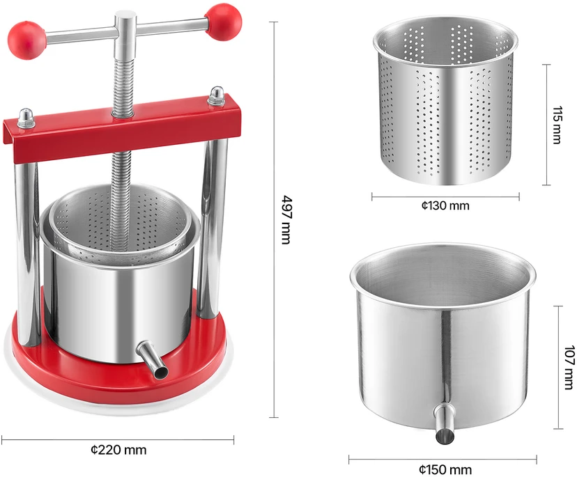 Sulčiaspaudė VEVOR Rankinė vaisių vyno spaudyklė 1.65L