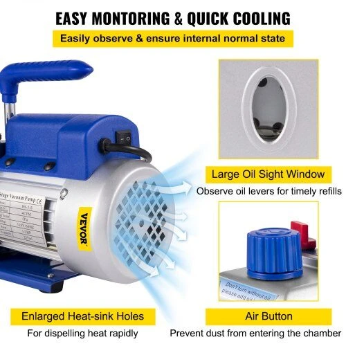 VEVOR 2 galonų vakuuminė kamera su silikono epoksidinėmis dujomis 4CFM 1\/3HP siurblys