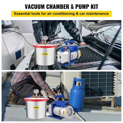 VEVOR 2 galonų vakuuminė kamera su silikono epoksidinėmis dujomis 4CFM 1\/3HP siurblys