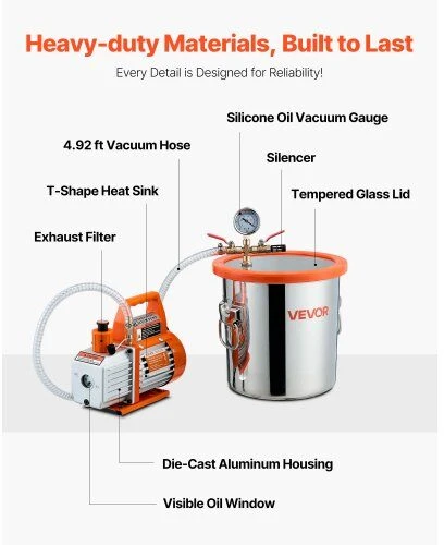 VEVOR 110 l/min vakuuminis siurblys su 11,36 l plienine kamera
