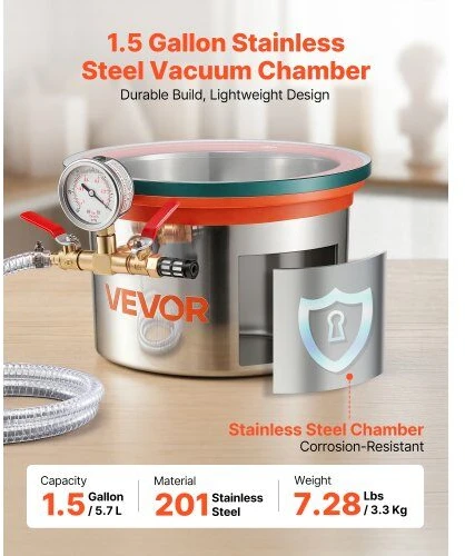 VEVOR 5,7 l vakuuminė kamera su grūdinio stiklo dangčiu