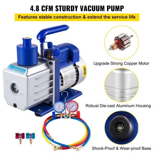 VEVOR 4.8 CFM vakuumo siurblys šaldymo sistemai su manometru