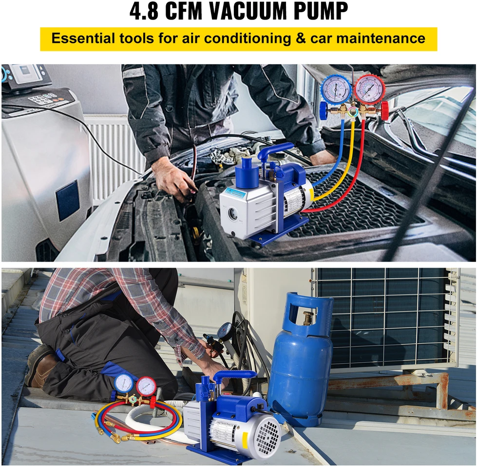 VEVOR 4.8 CFM vakuumo siurblys šaldymo sistemai su manometru
