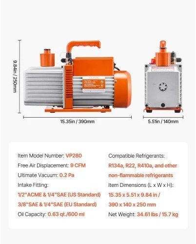 VEVOR 9 CFM dviejų pakopų vakuuminis siurblys