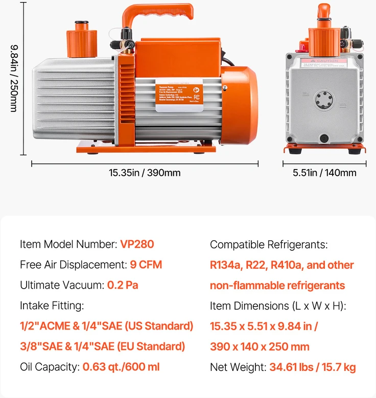 VEVOR 9 CFM dviejų pakopų vakuuminis siurblys
