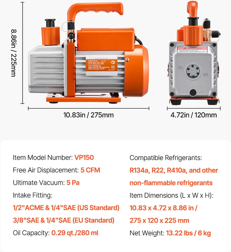 VEVOR 5 CFM vienpakopis rotacinis vakuuminis siurblys