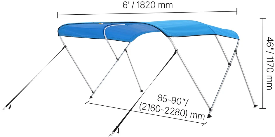 VEVOR 3 lankų valtis bimini danga, mėlyna