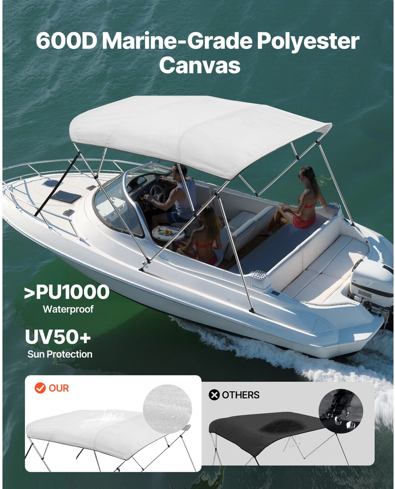VEVOR Keturburis bimini viršus valtims 244 cm šviesiai pilkas
