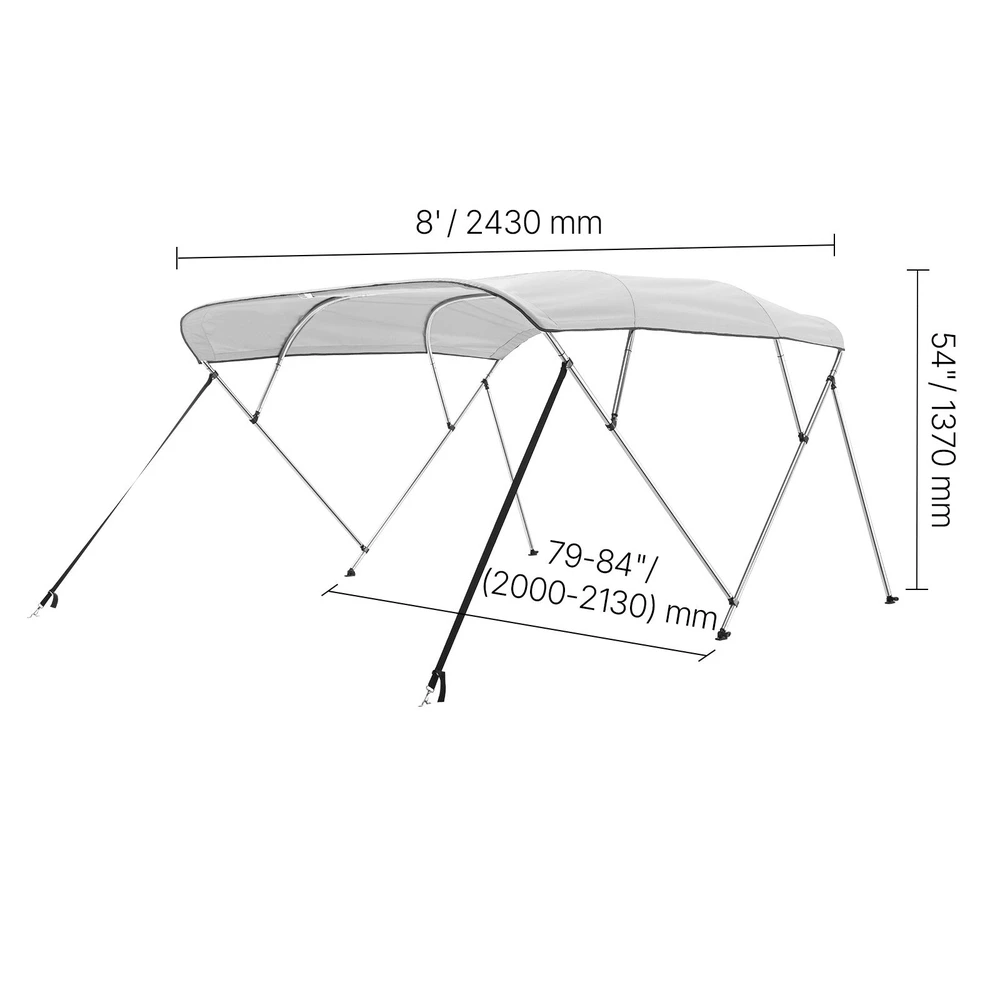 VEVOR Keturburis bimini viršus valtims 244 cm šviesiai pilkas
