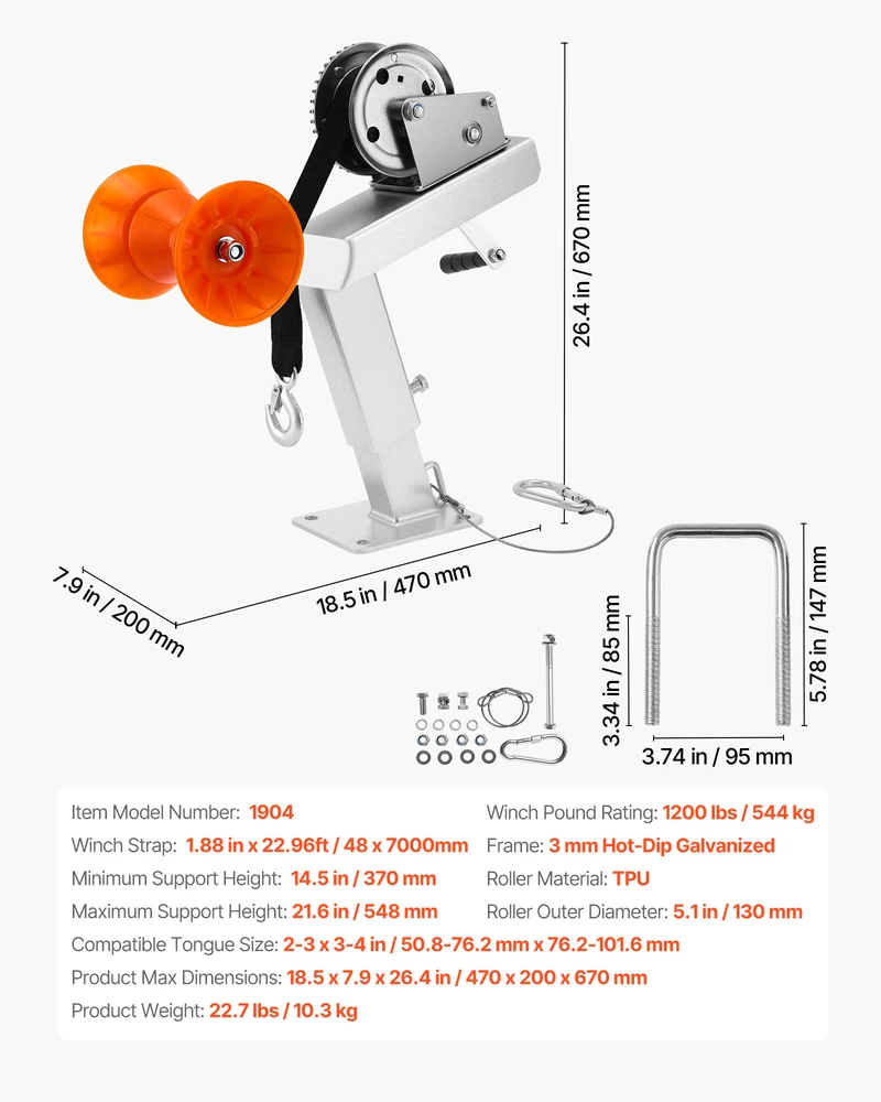 VEVOR Laivų priekabos gervės laikiklis su ritiniu 544 kg