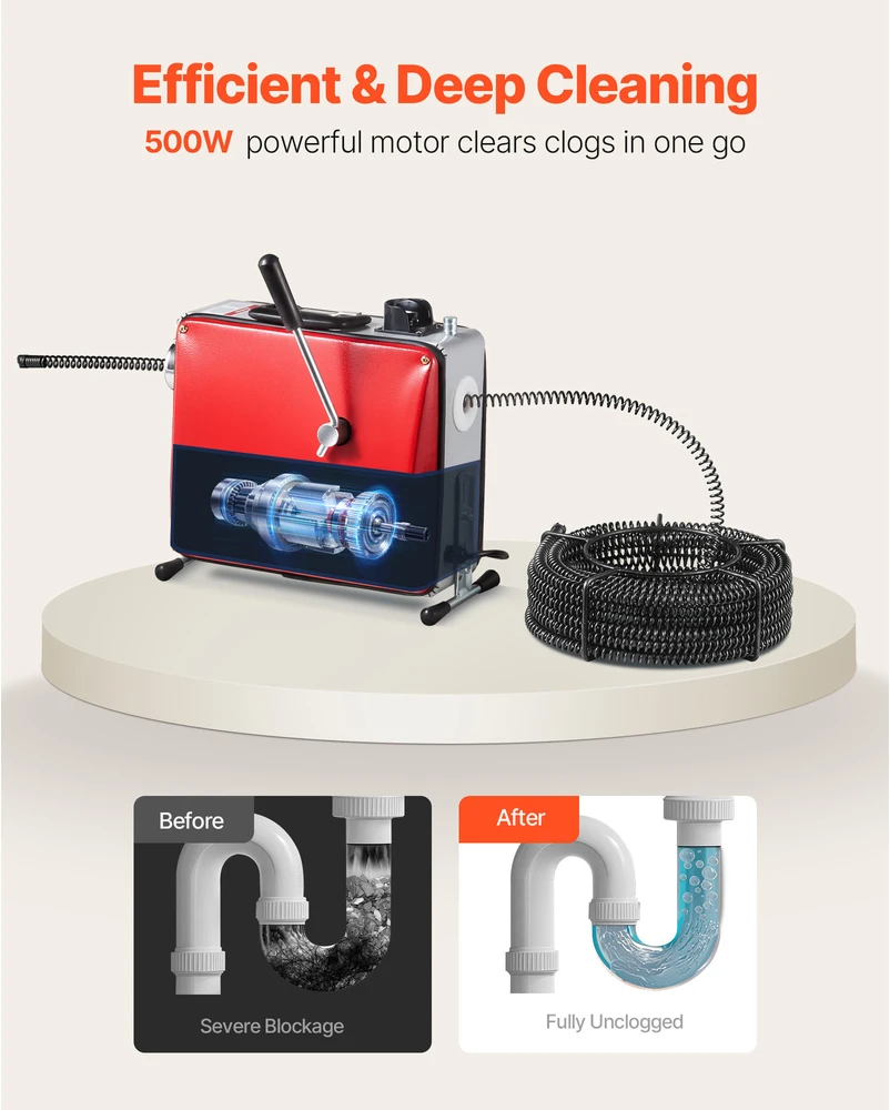 VEVOR Vamzdžių valymo mašina, 500W 1400RPM