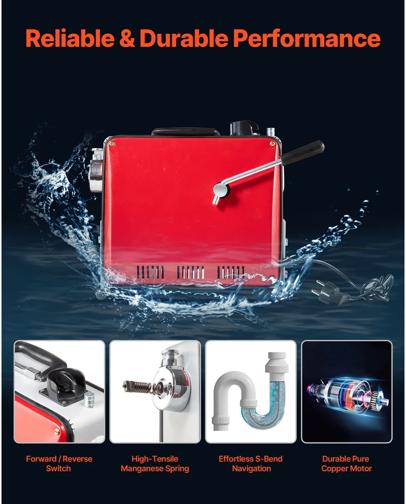 VEVOR Vamzdžių valymo mašina, 500W 1400RPM