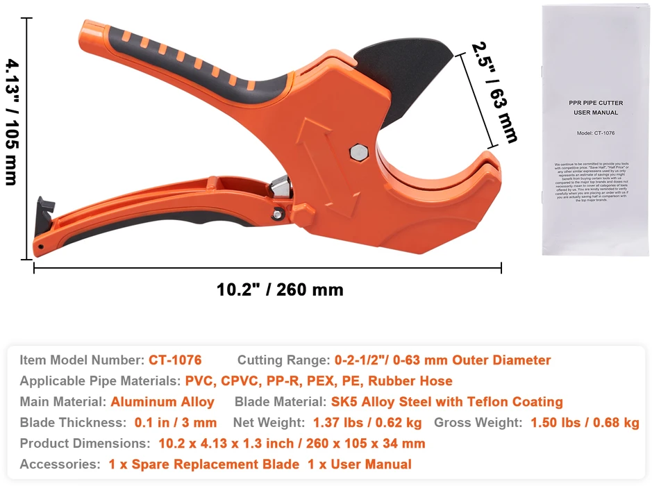 VEVOR pvc vamzdžių pjovimo įrankis 0-63 mm