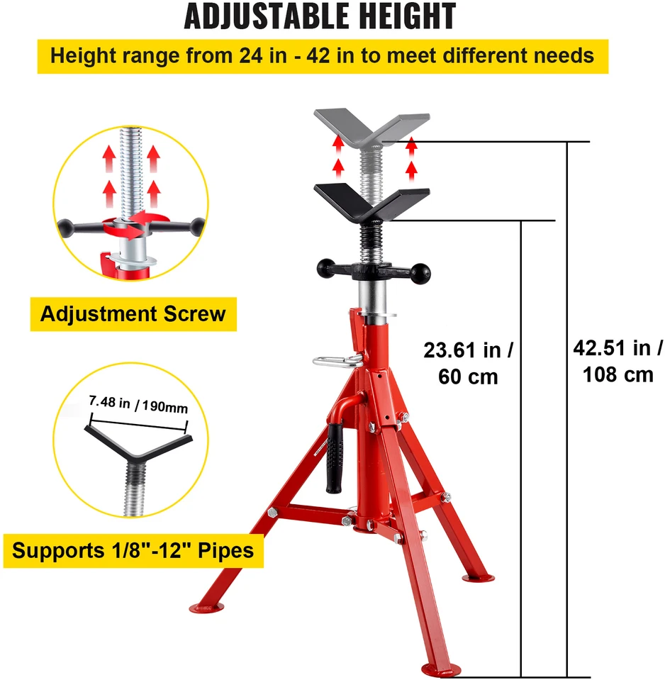 VEVOR V tipo vamzdžių stovas 1/8"-12", reguliuojamas aukštis