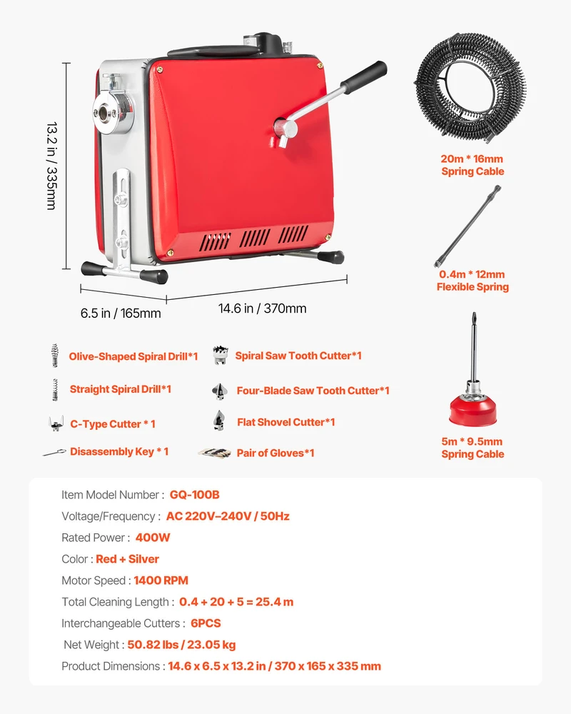 VEVOR Vamzdžių valymo mašina 400W, 1400RPM